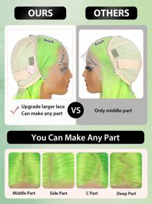 Green Bob Human Hair Wig, 13x4 Lace Frontal Short Straight Bob Wigs, Pre‑Plucked Hairline, 150% Density, Healthy Durable Remy Hair, Natural Looking For Women Daily Wear & Halloween Cosplay - SGreen - View 4
