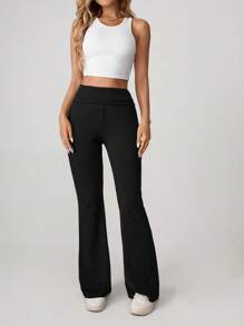 SHEIN EZwear Women Plus Size Solid High Waisted Flare Casual Pants, Versatile