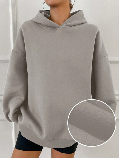 DAZY 1 pieza Sudadera con capucha de unicolor con forro térmico casual para mujer, ropa de otoño, con forro térmico