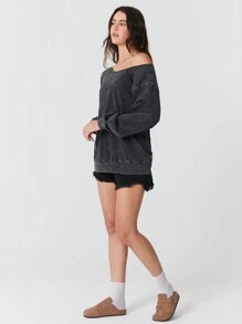 Easelle 1 件露肩宽松雪花印花运动衫