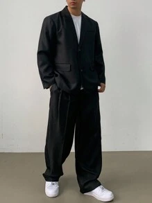 DAZY 1 conjunto Traje casual de un solo botón con solapa entallada en unicolor (chaqueta y pantalones) para hombre
