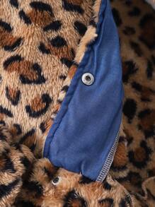 SHEIN 少女时尚休闲豹纹毛绒夹克 - 棕色 - 查看 6