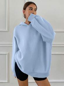 DAZY Sudadera con capucha de unicolor con forro térmico, corte holgado para mujer, ropa de otoño, unisex