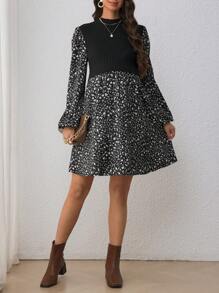 SHEIN 孕妇法式碎花灯笼袖连衣裙，秋季连衣裙，女士长袖教师连衣裙 - 黑色 - 查看 4