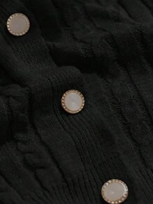 SHEIN Privé 加大码优雅校园风黑色长袖开衫，带荷叶边领，适合返校季和冬季