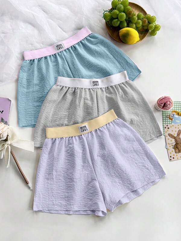 Set de 3 piezas de ropa de casa para mujer, shorts para dormir de estilo color block