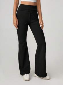 SHEIN EZwear Women Plus Size Solid High Waisted Flare Casual Pants, Versatile