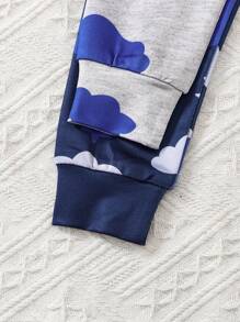 2 pièces Body à manches longues et pantalon pour bébé garçon avec motif mignon de nounours nuage et blocs de couleurs, tenue de détente confortable et respirante avec un ajustement proche du corps - Multicolore - Voir 6