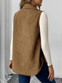 SHEIN Maternity Loose Fit Corduroy Sleeveless Vest Jacket For Autumn, Shirt Not Included, For Winter - Khaki - View 2