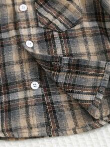 Cozy Pixies Baby Boy Houndstooth Print Collar Long Sleeve Open Front Shirt, Casual All-Match For Autumn/Winter