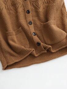 Omancia 女士休闲纯色双口袋单排扣针织背心，秋季 - 卡其色 - 查看 3