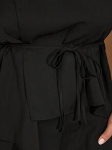 SHEIN BAE 大码秋季女装夏季休闲纯色不对称下摆背心西装外套和裤子套装商务女装性感办公室女装两件套老派教师装秋季女装 - 黑色 - 查看 5