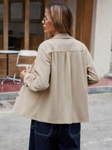 EMERY ROSE Modisches lässiges Cord-Hemd mit Taschenverzierung und Langarm - Khaki - Übersicht 6