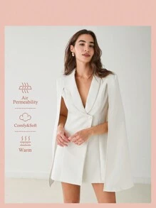 Enchnt Vestido elegante con blazer de capa de unicolor, primavera y otoño para mujer