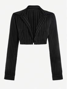 SHEIN Unity 2pcs Set Casual Commuter Style Striped Long Sleeve Cropped Top And Suit Pants - Black - View 6
