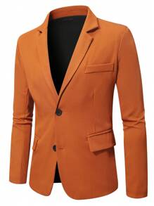 Manfinity Mode 男士纯色前扣长袖西装外套和口袋西装裤套装 - 棕色 - 查看 4