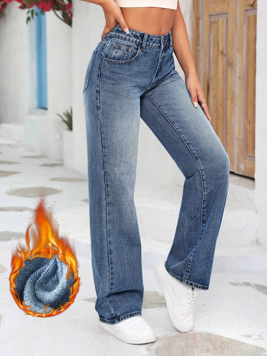 SHEIN Tall Women Jeans Thickened Denim - Blue - View 1