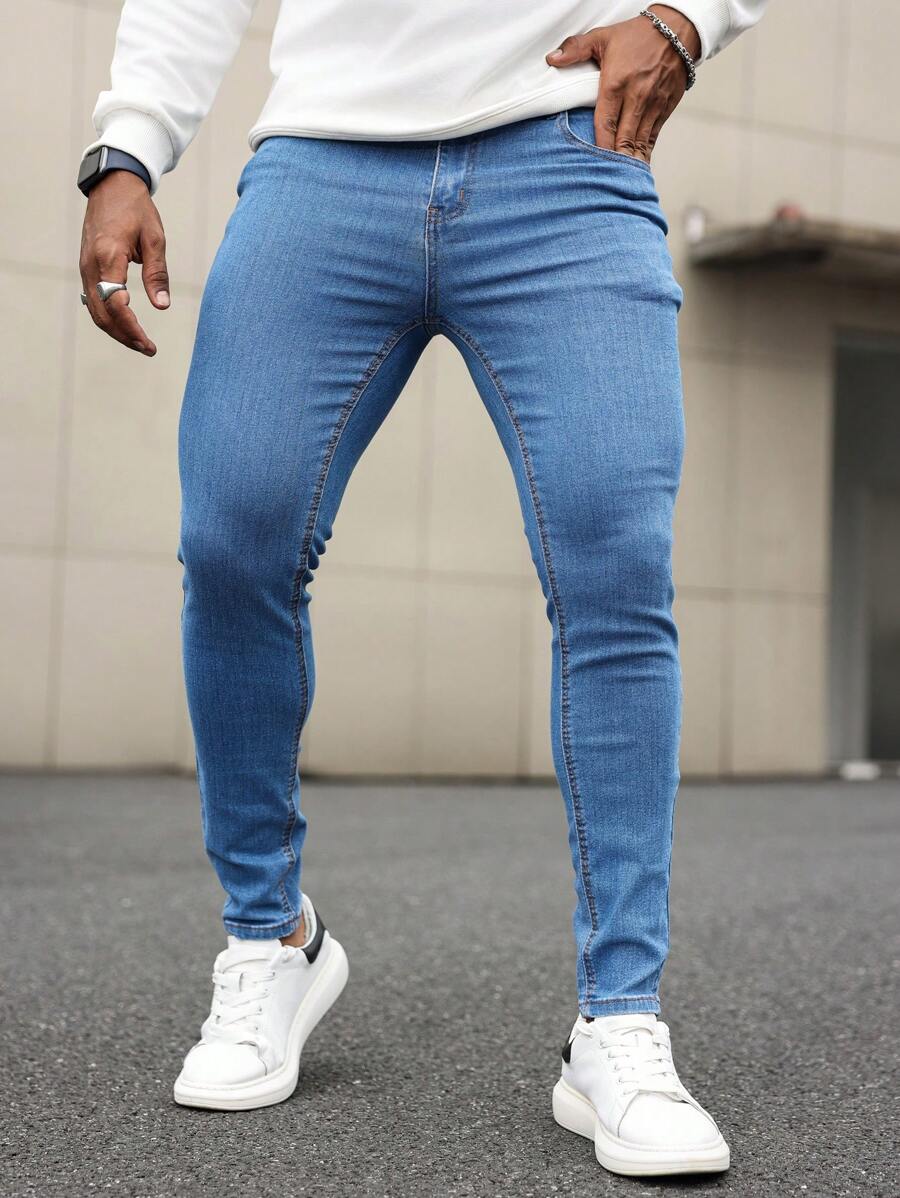 Manfinity Homme Men's Casual Washed Skinny Fit Jeans - Blue - View 1