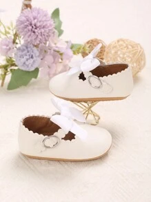 0-1 Years Old Infant Bowknot PU Soft Sole Princess Shoes, Suitable For Spring & Autumn - White - View 3