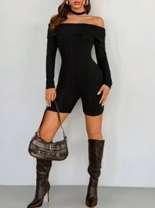 SHEIN SXY Mono de unicolor con hombros descubiertos, para primavera y otoño