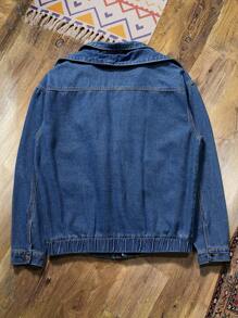 Manfinity Hypemode 男士休闲酸洗双层立领牛仔夹克，秋季 - 深色水洗藍 - 查看 2