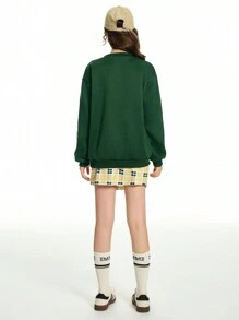 2pcs/Set Teen Girl Casual Daily Wear Letter Printed Dropped Shoulder Sweatshirt And Plaid Skirt - Multicolor - View 2