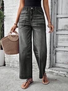 EMERY ROSE Pantalones vaqueros de mujer con bolsillo y diseño simple, para uso diario