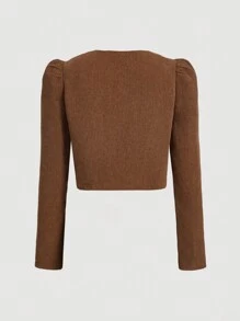 SHEIN MOD Chaqueta de mujer con cuello redondo, manga larga y adorno de encaje con lazo, chaqueta marrón, chaquetas de mujer para otoño, chaquetas de pana, chaquetas con lazo de encaje, atuendo de los 90, ropa de mujer para invierno, atuendos de vaquera, atuendos de Nashville, estilo campestre, disfraz de vaquera
