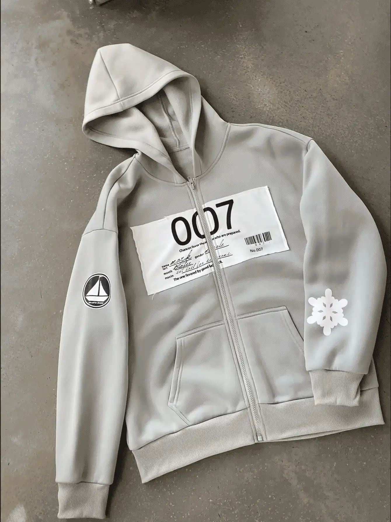 Manfinity EMRG Áo hoodie thường ngày in chữ dài tay có khóa kéo phía trước cho nam, Quà tặng cho bạn trai, Áo nỉ nam họa tiết vui nhộn, Áo len xám in chữ "007" - Xám - Xem 3