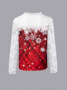 SHEIN Clasi Autumn New Snowflake Plaid Print Ruffle Patchwork Long Sleeve Women Shirt Fall Cloth For Women