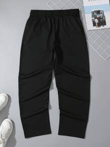 Manfinity Roughcore Pantalones de chándal casuales con cordón y bolsillos, con estampado de letras para hombre - Negro - Ver 2