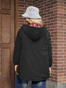 SHEIN EZwear Chaqueta casual con capucha, bolsillos y cremallera frontal, de manga larga, minimalista, talla grande para invierno