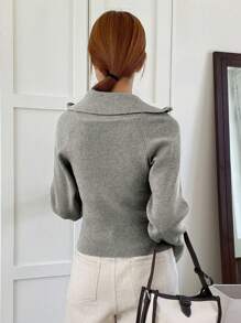 DAZY Cárdigan de mujer de negocios casual con cremallera y solapa de unicolor, ropa de otoño