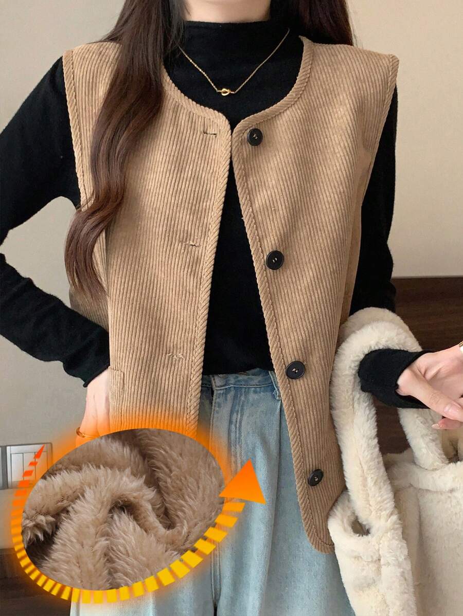 DAZY 女士加厚保暖休闲宽松背心，秋冬季保暖外套