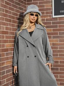 SHEIN EZwear Plus Size Vintage Casual Trench Coat Long