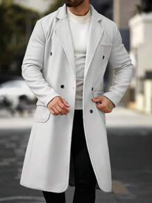 Calvornis 男士休闲纯色双排扣羊毛大衣，秋季