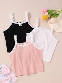 3pcs Girls Elegance Casual Floral Lace Patchwork Ribbed Camisole Underwear Set