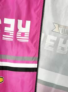 Slaydiva 女式休闲街头风格字母与星星印花拼色棒球夹克 - 彩色 - 查看 7