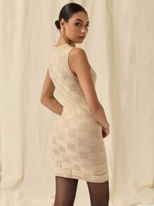 COSMINA 女士圆领无袖简约针织连衣裙，休闲日常穿着 - 駝色 - 查看 2