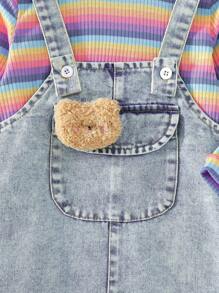 Baby Girl Colorful Stripe Top & Denim Pinafore Dress Set, Autumn/Winter - Multicolor - View 5