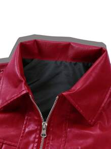 Manfinity LEGND 男士休闲宽松拉链 PU 夹克，带翻盖口袋，秋季