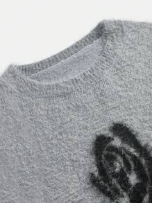 SHEIN MOD Suéter gris de talla grande con estampado de rosas para mujer, atuendo de regreso a la escuela, top para otoño/invierno