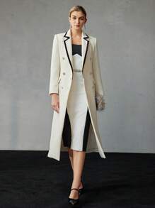 MOTF PREMIUM TWO TONE SQUARE NECK SLIM FIT MIDI DRESS WITHOUT BELT - Black and White - View 6