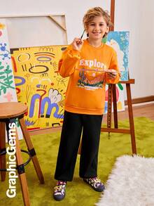 2 件 Tween Boy Mountain 字母印花圆领长袖运动衫和休闲裤套装，秋季 - 彩色 - 查看 7