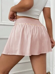 SHEIN EZwear 大码粉色蝴蝶结迷你百褶裙 - 粉色 - 查看 2