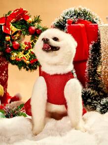 PETSIN Bow Decor Christmas Pet Dress In Wine Red Color, Christmas Gift