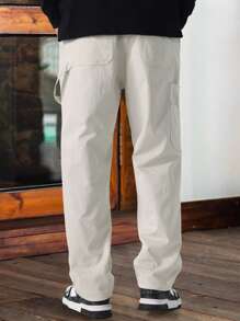 Manfinity Hypemode Men Casual Loose Solid Color Zipper Pocket Sweatpants - Apricot - View 2