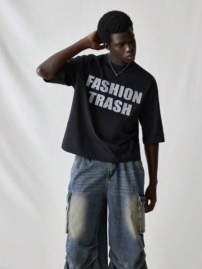 SWAVVY 男士时尚休闲时尚都市英文字母文字图形印花宽松短袖 T 恤，宽松 T 恤，适合朋友，夏季