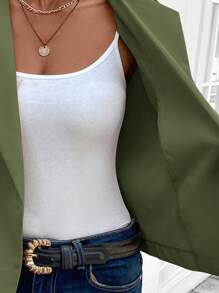 SHEIN LUNE Manteau trench style court décontracté et pratique pour femme - Vert - Voir 7