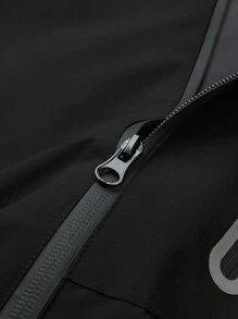 Manfinity Sport Corelite Boyfriend Style Men's Solid Color Front Zip Long Sleeve Casual Hooded Sports Jacket - Black - View 3